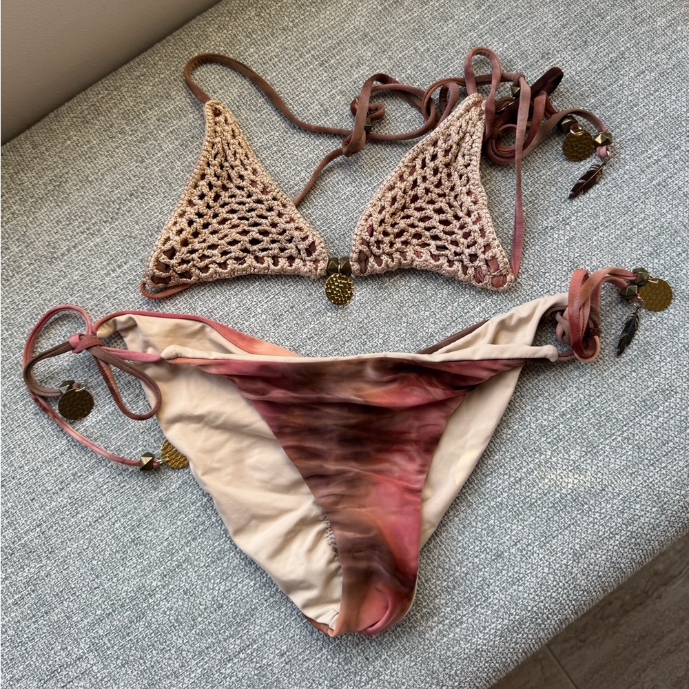 Crochet Bikini Set in Pink and Cream